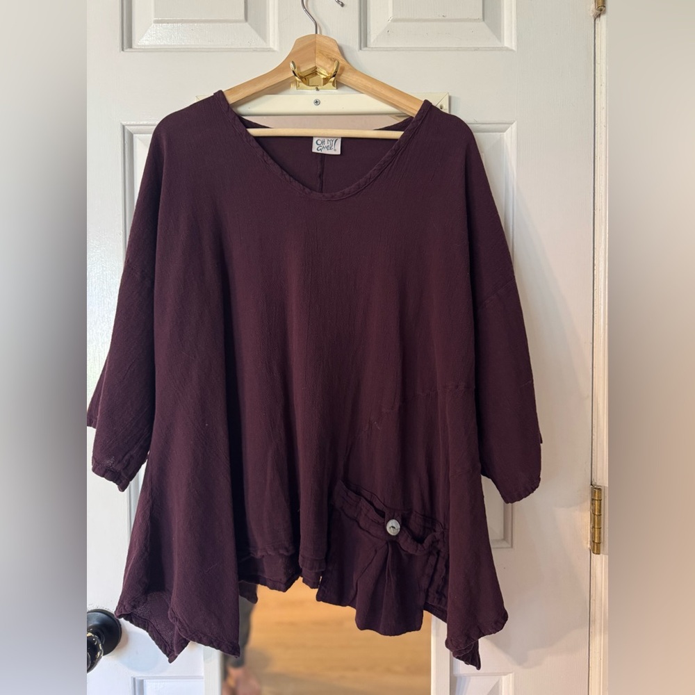 Oh My Gauze! in Maroon with cute pocket/button accent.